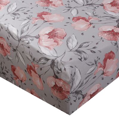 Floral printed cotton satin fitted sheet 90x190 cm
