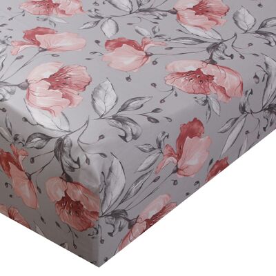 Drap housse satin de coton 160x200 cm imprime Floral