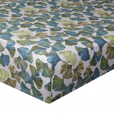 Cotton satin fitted sheet 140x190 cm with Ginkgo print