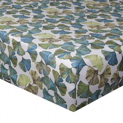 Cotton satin fitted sheet 140x190 cm with Ginkgo print