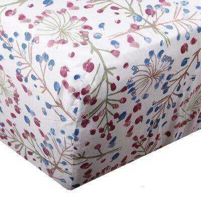 Cotton satin fitted sheet 90x190 cm with Ombellifer print