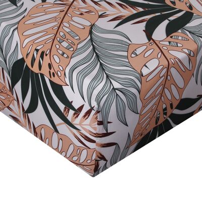 Cotton satin fitted sheet 160x200 cm with Tropical print