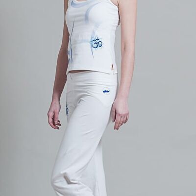 Om Shanti Yoga Pants For Women - White/Blue
