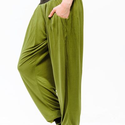 Vinayasa Baggy Yoga Pants - Harem Pants Style, Olive/Black UK 12-14