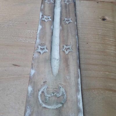 Wooden Incense Holder - Moon, White Wash
