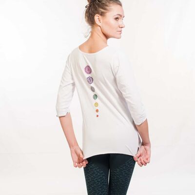 Organic Embroidered Chakra Yoga Top - White, Long Sleeved