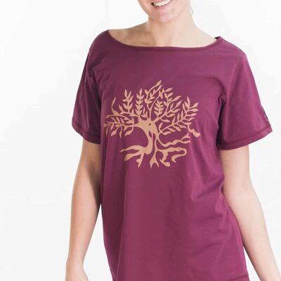Tree of Life T Shirt - Organic Cotton, Burgundy, Loose Fit S/M