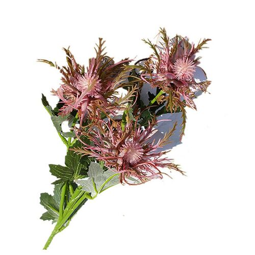 3 Heads Artificial Eryngium Sea Holly Flowers - Pink