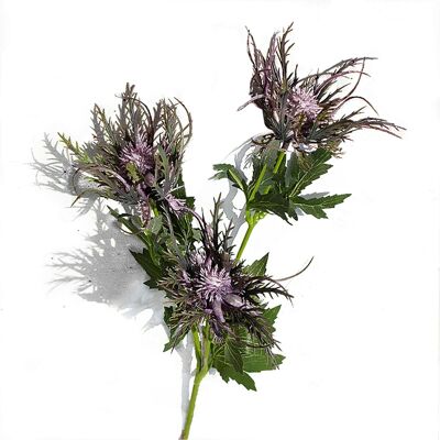 3 teste di fiori artificiali di agrifoglio di mare Eryngium - Deep Purple