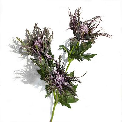 Fleurs de houx de mer Eryngium artificielles à 3 têtes - Violet foncé