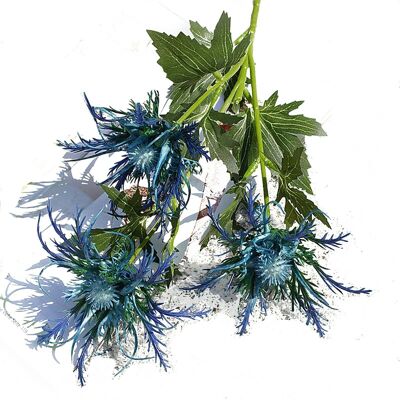 3 teste di fiori artificiali di agrifoglio marino Eryngium - azzurro