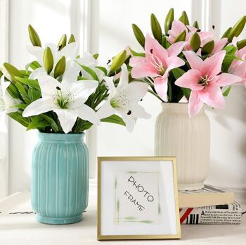 Fleur de simulation haut de gamme PVC Lily Feel 3 Lys 1 Flower 2 Buds - Blanc 2