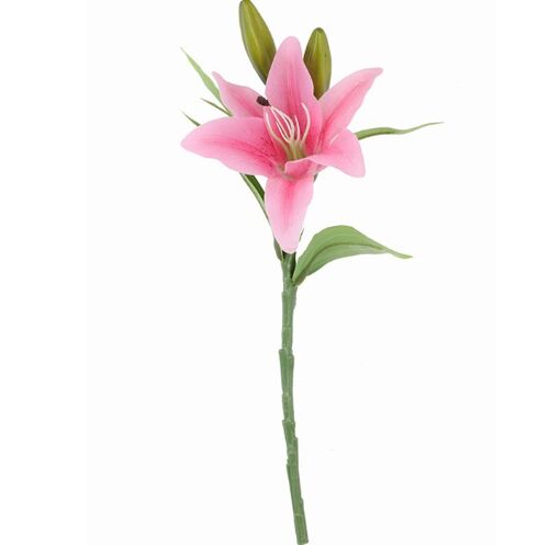 High-end Simulation Flower PVC Lily Feel 3 Lilies 1 Flower 2 Buds - Pink