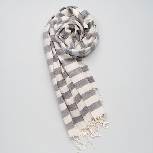 Soft handwoven cotton scarf grey-white stripes