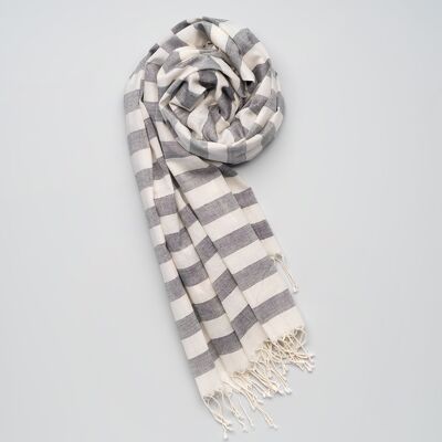 Soft handwoven cotton scarf grey-white stripes