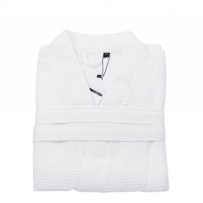 Bathrobe MYSENSE made of fine waffle piquée, white (L / XL)