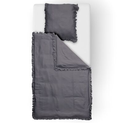 Linge de lit à volants AMELIE Anthracite 155x220cm