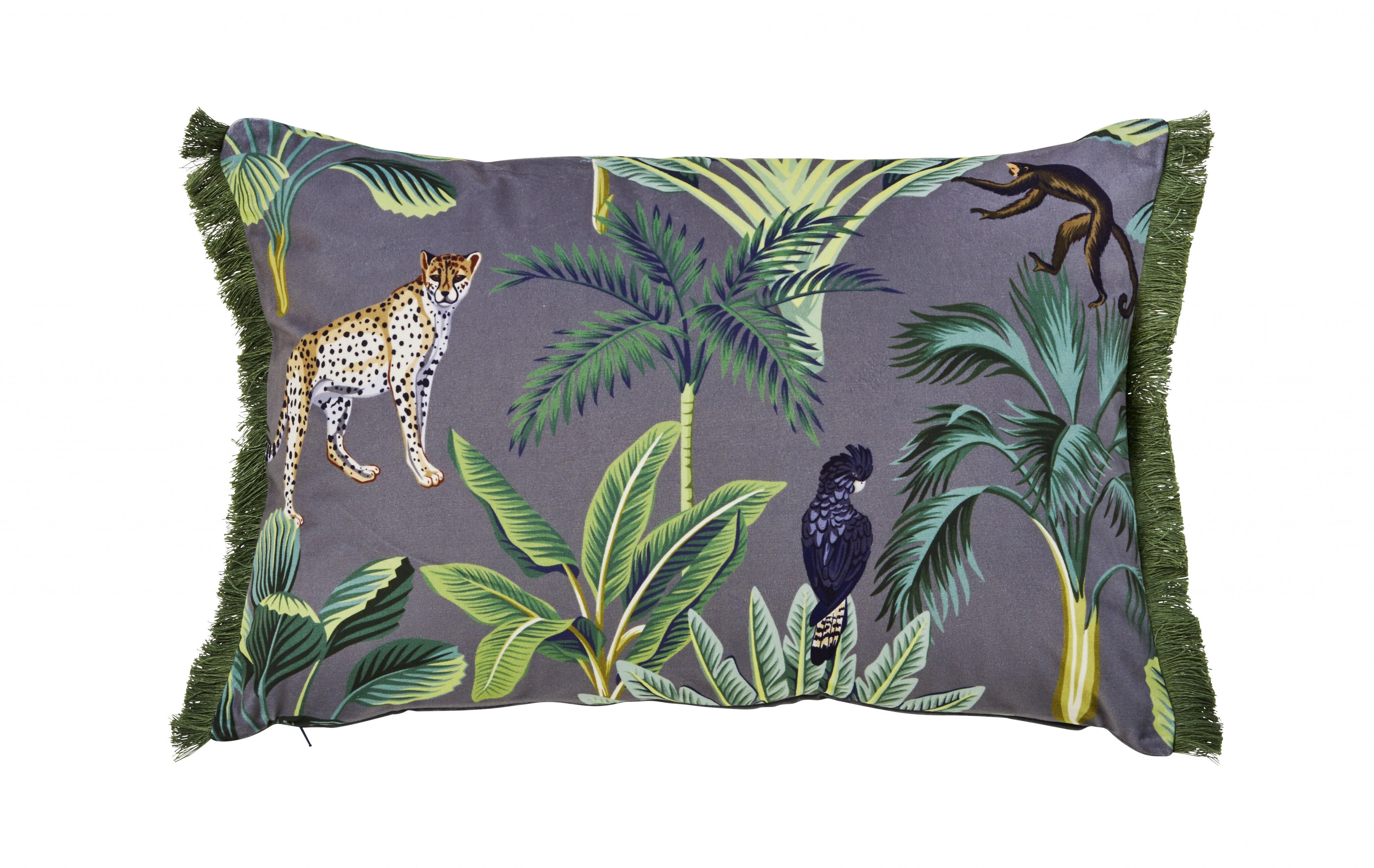 Einseitig bedruckte Kissenhülle JUNGLE LIFE mit Fransen 40x60cm