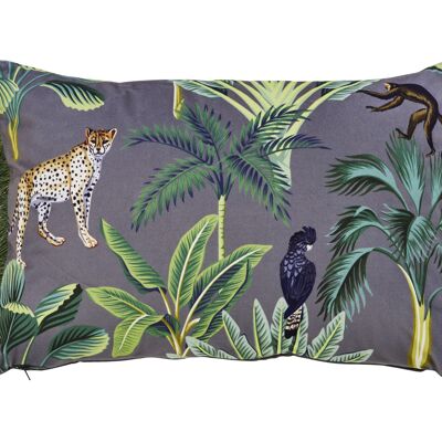 Funda de cojín estampada una cara JUNGLE LIFE con flecos 40x60cm