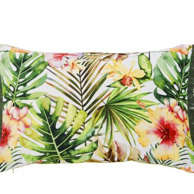 One-sided printed cushion cover JUNGLE FLOWERS with fringes 40x60cm