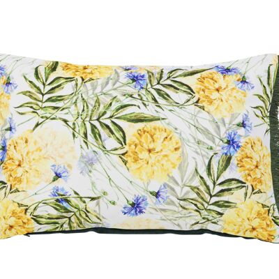 Housse de coussin FLEURS DE MAS imprimée d'un côté avec des franges 40x60cm