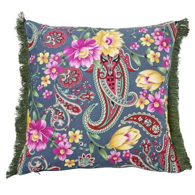 INDIAN SUMMER cushion cover printed on one side with fringes 45x45cm