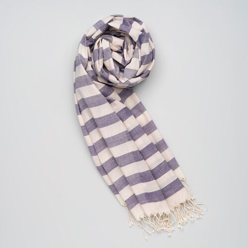 Soft handwoven cotton scarf blue-white stripes