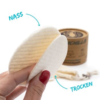 Tampons démaquillants en tissu éponge | Lavable à 90°C et fabriqué en Allemagne | 10 tampons durables avec boîte de rangement et filet à linge 2