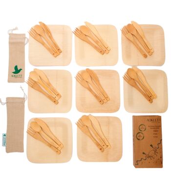 Assiettes carrées en bambou réutilisables - Paquet de 30 4