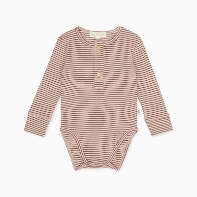 Stripe romper nude & maroon