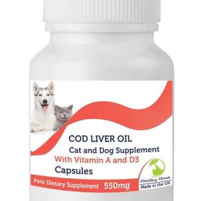 Cápsulas de vitaminas para mascotas de aceite de hígado de bacalao Paquete de recambio de 180 cápsulas