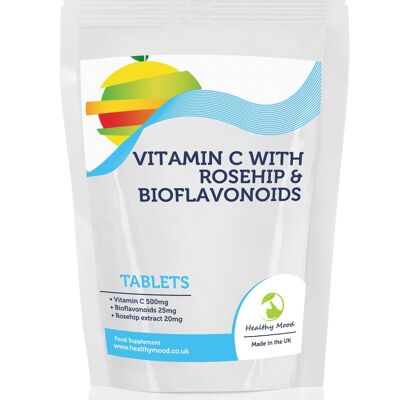 Vitamina C con bioflavonoides de rosa mosqueta, 500 mg, 30 comprimidos, paquete de recarga