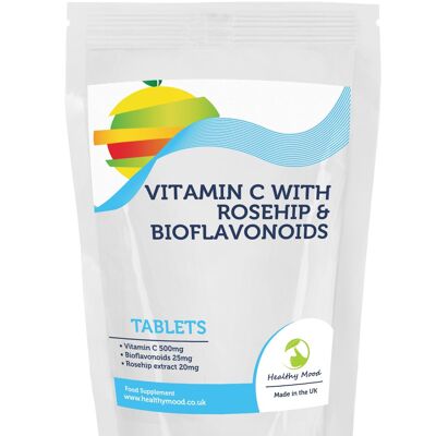 Vitamine C avec comprimés de bioflavonoïdes de rose musquée 500 mg 60 comprimés Recharge