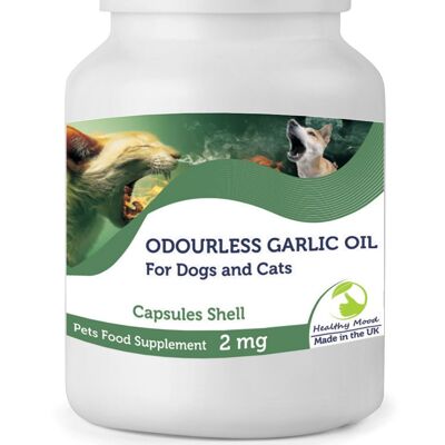 Aceite de ajo inodoro 2 mg Perros y gatos Cápsulas Paquete de recarga de 120 cápsulas