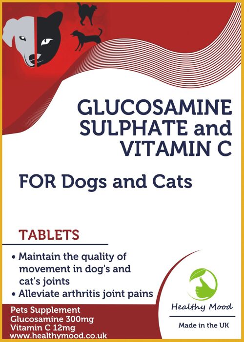 GLUCOSAMINE SULPHATE 300mg VITAMIN C Dogs and Cats Tablets (1) 180