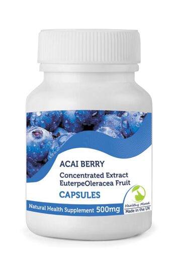 Acai Berry Extrait Concentré Antioxydant 500mg Capsules Hardgel 30 Capsules Recharge