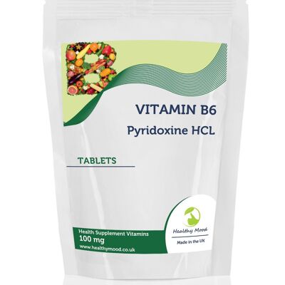 Vitamina B6 Piridoxina HCL 100 mg Comprimidos Paquete de recambio de 180 comprimidos