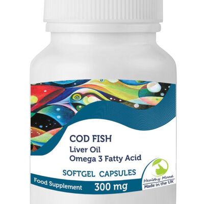 Aceite de hígado de bacalao 300 mg cápsulas Paquete de recarga de 1000 cápsulas
