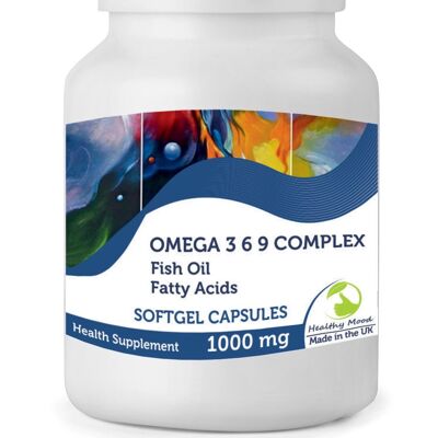 Omega 3 6 9 Complex 1000 mg Cápsulas de aceite de pescado Paquete de recambio de 180 cápsulas