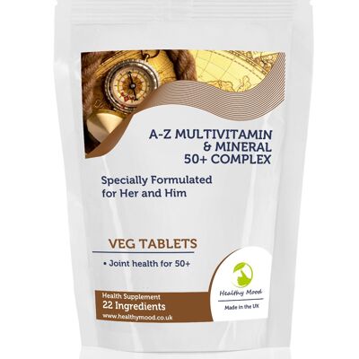 50+ Plus A-Z Multivitamínicos y tabletas minerales 22 ingredientes Paquete de recarga de 60 tabletas