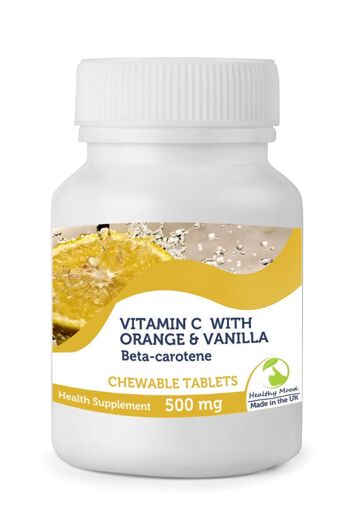 Vitamine C 500mg Orange avec Vanille Betacarotène Comprimés 1