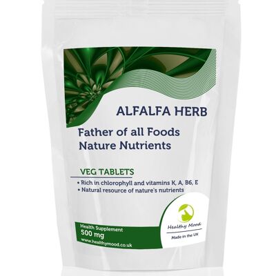 Alfa-alfa Herb 500 mg Veg Tabletas 30 Tabletas Paquete de recarga