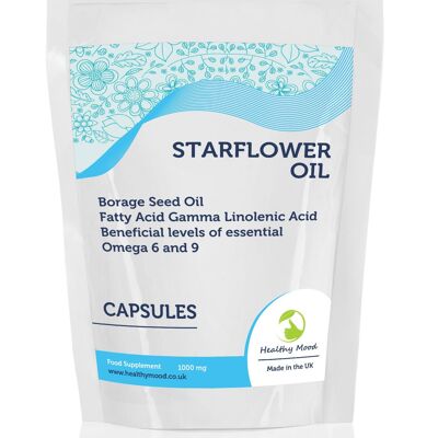 STARFLOWER 1000 mg de aceite de semilla de borraja GLA Cápsulas Paquete de recarga de 120 cápsulas