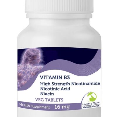 Vitamina B3 16 mg, ácido nicotínico, niacina, comprimidos, 30 comprimidos, BOTELLA