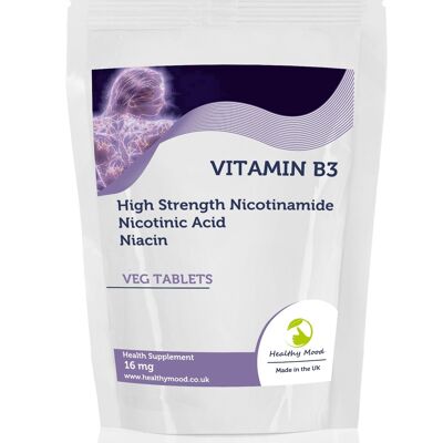 Vitamina B3 16 mg, ácido nicotínico, niacina, 30 tabletas, paquete de recarga
