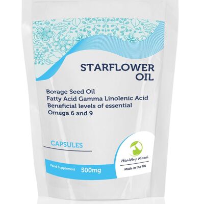 Starflower Borage Seed Oil Linolenic GLA 500 mg Cápsulas Paquete de recarga de 30 cápsulas