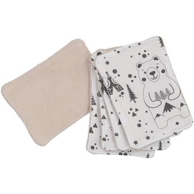 Pack of 5 washable wipes Fox and bear black and white