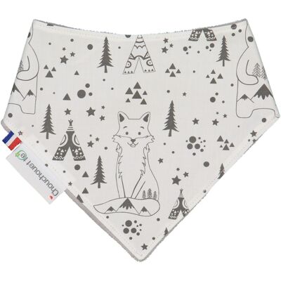 Fox and bear bandana bib black and white