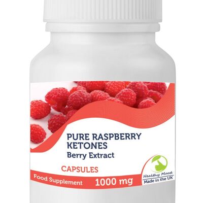 Cetonas de frambuesa Extracto de fruta 1000 mg Tabletas 250 Cápsulas BOTELLA