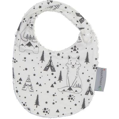 Black and white Fox and bear snap bib